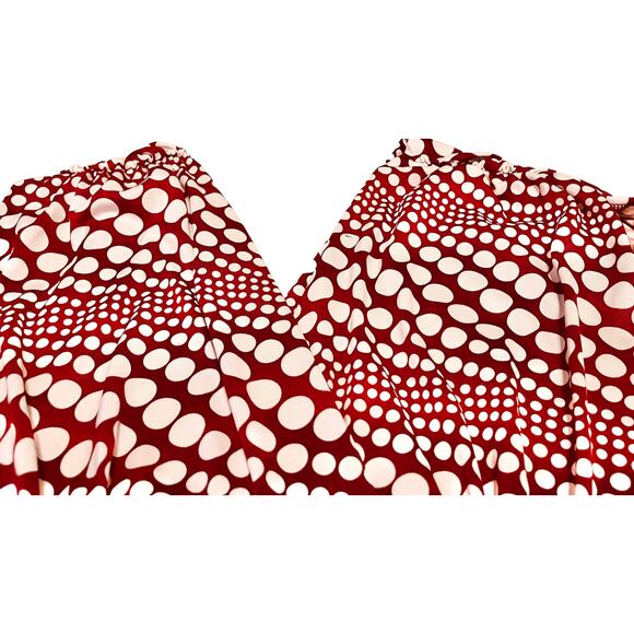 ROULETTE ELASTIC WAIST MIDI DRESS, WOMENS M, CRANBERRY & WHITE POLKA DOTS - Picture 2 of 12